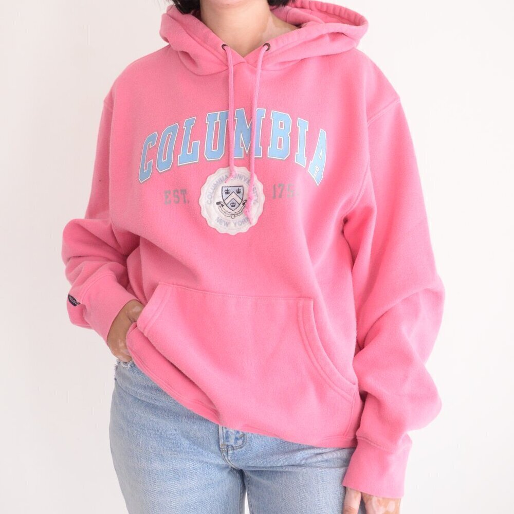Vintage Jan Sport Pink Columbia University Pullover Hooded Sweatshirt M